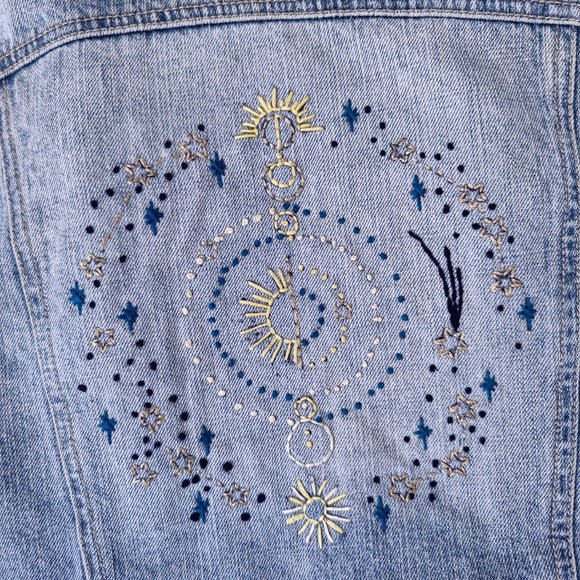 Vintage Handmade Embroidered Denim Jacket "Starry Sky" - Picture 5 of 10